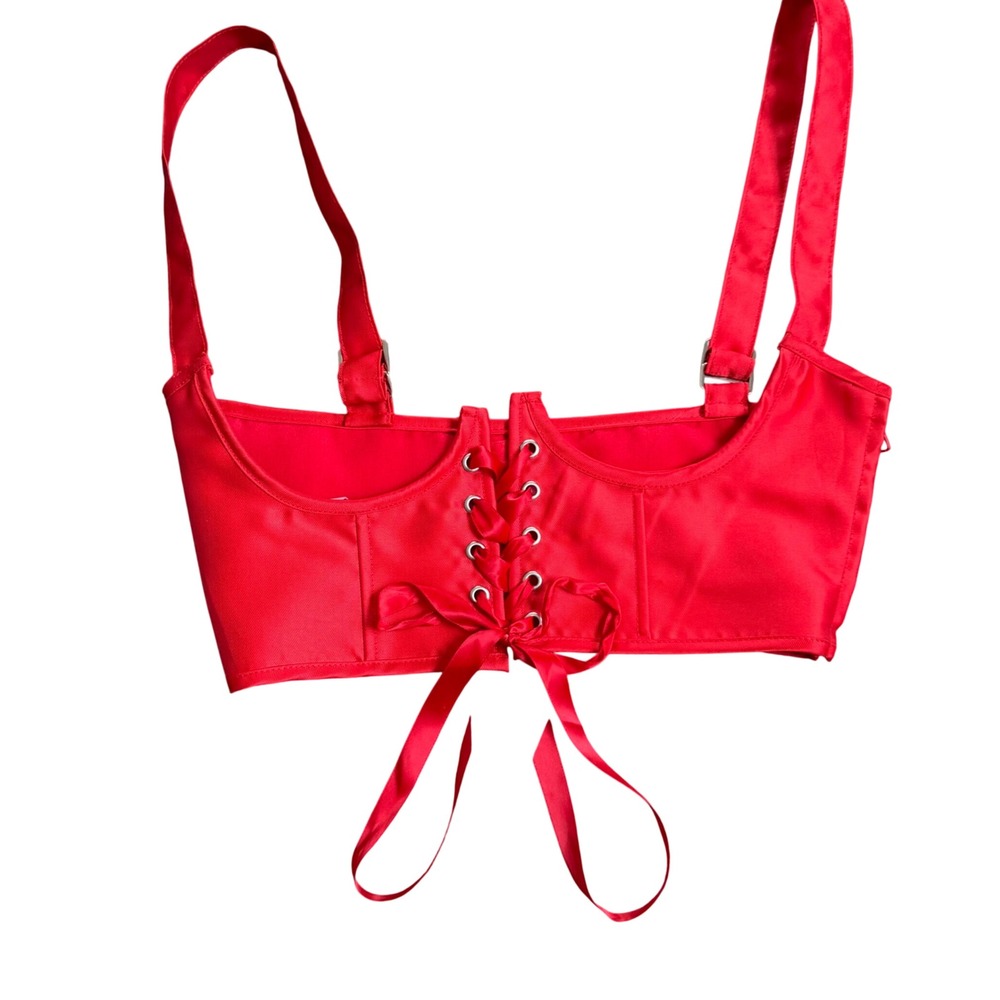 Sugar Thrillz Red Corset Bustier Top Lace Up Boned Halter sexy‎ costume Size M